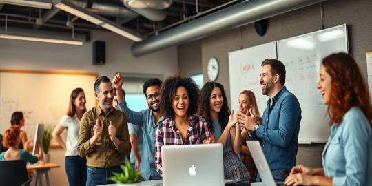 proactive authority marketing coordinator, assertive expression, networking with clients, photorealistic, busy workspace with branding materials, highly detailed, energetic interactions, realistic textures, light pastels, indirect lighting, shot with a telephoto lens.